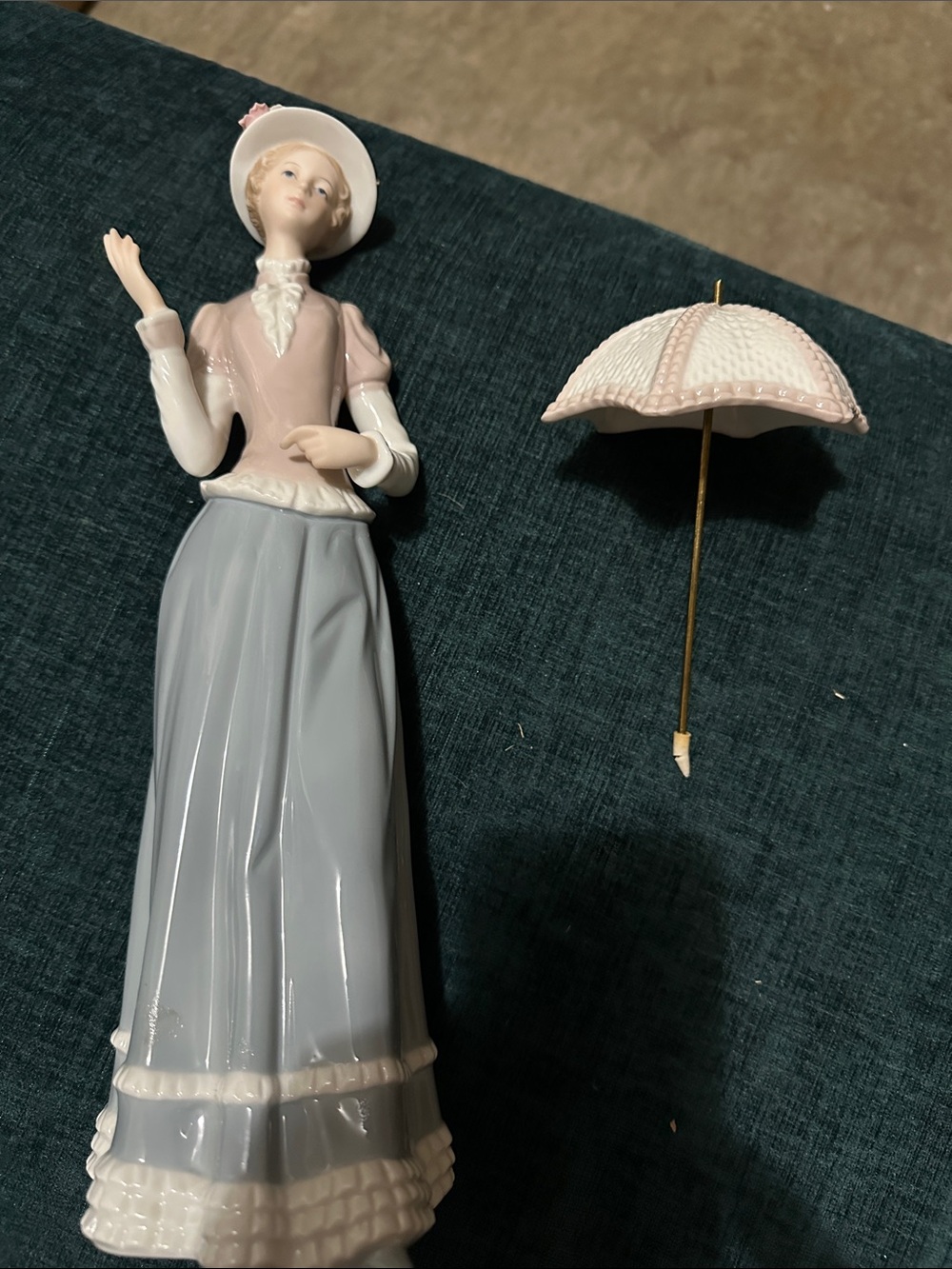 Home Interiors Porcelain Lady Figurine in Pink and Light Blue